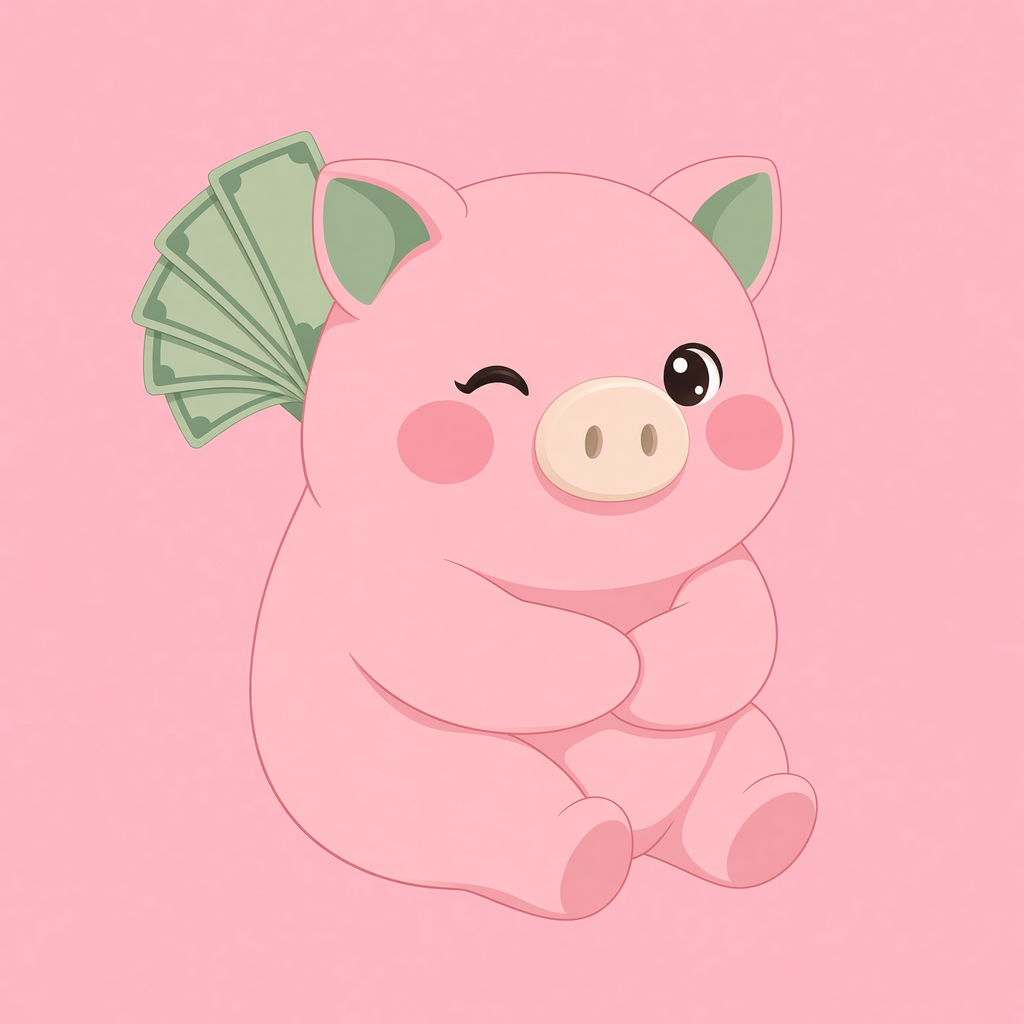 Winking cartoon pig mascot